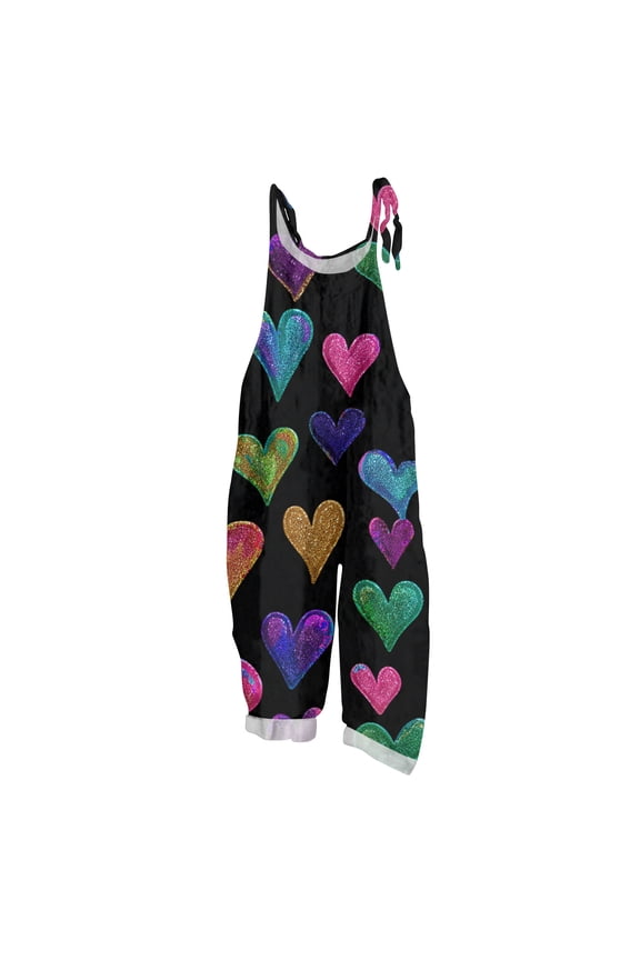 Valentine's Day Womens Jumpsuits Wide Leg Pant Romantic Love Heart Print Overalls Sleeveless Rompers Spaghetti Straps Jumpsuits Loose Bib Overalls Sprimg Clothing With Pockets Ginger XL