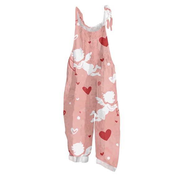 Fgvctg Valentine's Day Womens Overalls Sleeveless Date Night Spaghetti Straps Overall Comfy Wide Leg Pant Love Heart Graphic Bib Overalls Rompers Sprimg Pants With Pockets Light pink 5XL