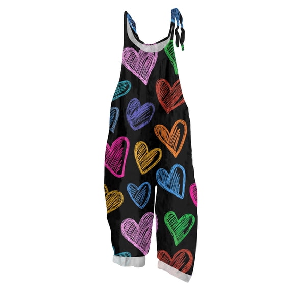 Fgvctg Valentine's Day Womens Overalls Sleeveless Date Night Spaghetti Straps Overall Fashion Wide Leg Pant Love Heart Print Bib Overalls Rompers Sprimg Pant With Pockets Earthy Yellow XL