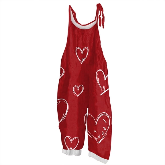 Fgvctg Valentine's Day Womens Overalls Sleeveless Date Night Spaghetti Straps Overalls Holiday Wide Leg Pant Love Heart Print Bib Overalls Romper Sprimg Pants With Pockets Light Purple L