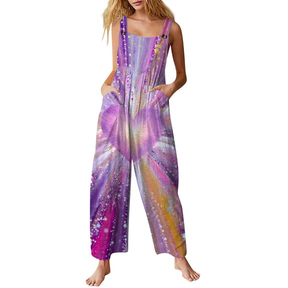 Fgvctg Valentine's Day Womens Overalls Sleeveless Date Night Spaghetti Straps Overalls Romantic Wide Leg Pant Love Heart Print Bib Overalls Rompers Sprimg Pant With Pockets Vermilion M