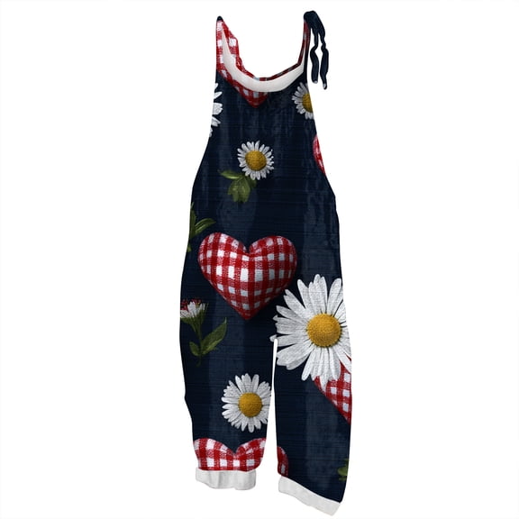 Fgvctg Valentine's Day Womens Overalls Wide Leg Pant Comfy Love Heart Graphic Overalls Sleeveless Romper Spaghetti Straps Jumpsuits Oversized Bib Overalls Sprimg Clothing With Pockets Cyan 2XL