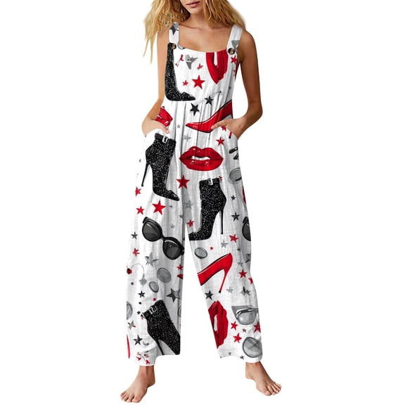 Fgvctg Valentine's Day Womens Overalls Wide Leg Pant Dressy Overalls Love Heart Graphic Sleeveless Spaghetti Straps Jumpsuit Romper Bib Overalls Plus Size Sprimg Pants With Pockets Light pink 2XL