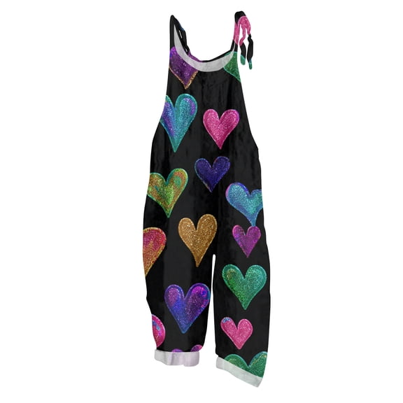 Fgvctg Valentine's Day Womens Overalls Wide Leg Pant Festival Overall Love Heart Graphic Sleeveless Spaghetti Straps Jumpsuit Rompers Bib Overalls Loose Sprimg Pants With Pockets Ginger 4XL