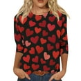 thumbnail image 1 of Fgvctg Valentine's Day Womens Spring Tops Casual 3/4 Sleeve Crewneck Tops Date Night Pullover Shirt Loose Cute Love Heart Print Half Sleeve Blouses Purple Pink L, 1 of 5