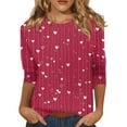 thumbnail image 1 of Fgvctg Valentine's Day Womens Tops Casual 3/4 Sleeve Crewneck Shirts Trendy Date Night Pullover Top Oversized Sweet Love Heart Print Blouses Gifts for Women Hot Pink M, 1 of 4
