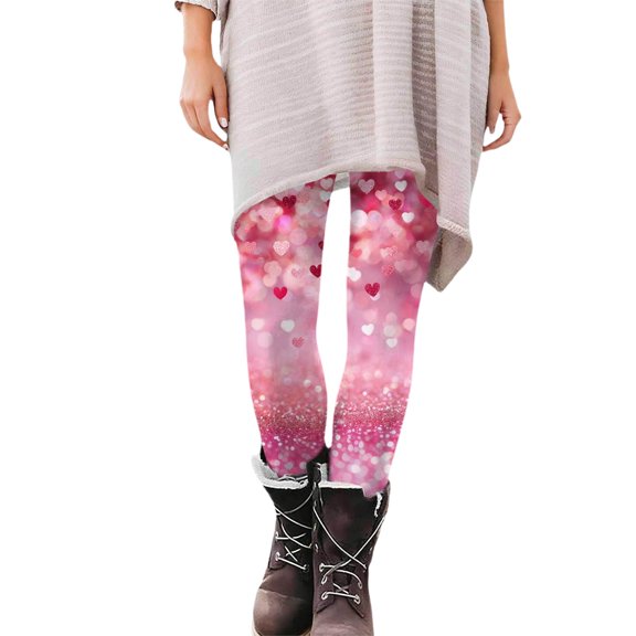 Fgvctg Valentines Day Women Leggings Full Length Workout Leggings Cute Love Heart Print Athletic Outfit Yoga Stretch High Waisted Thermal Joggers Clothes Pink L
