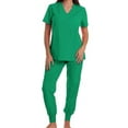thumbnail image 1 of Fgvctg Women Scrubs Sets Plus Size Medical Scrub Sets Stretchy V-Neck Yoga Scrub Pants and Tops Scrub Set Nursing Uniforms Clothing Set for Women Green L, 1 of 3