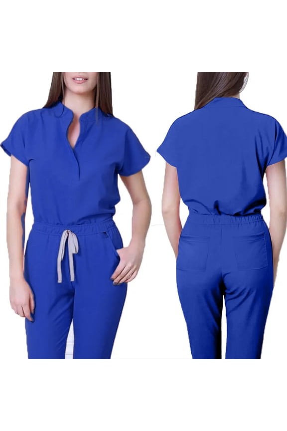 Women Scrubs Sets Plus Size Medical Uniforms Petite V Neck Scrub Tops and Pants Nursing Top Scrub Set with Pockets Blue S