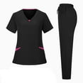 thumbnail image 1 of Fgvctg Women Scrubs Sets Plus Size Nursing Top Petite V Neck Scrub Tops and Pants Scrub Sets Medical Scrub Sets Uniformes De Enfermeras De Mujer Black XL, 1 of 6