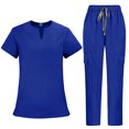 thumbnail image 1 of Fgvctg Women Scrubs Sets Plus Size Scrubs Stretchy V Neck Yoga Scrub Pants and Tops Nursing Scrubs Medical Scrubs Tall Scrubs Sets Royal Blue L, 1 of 9