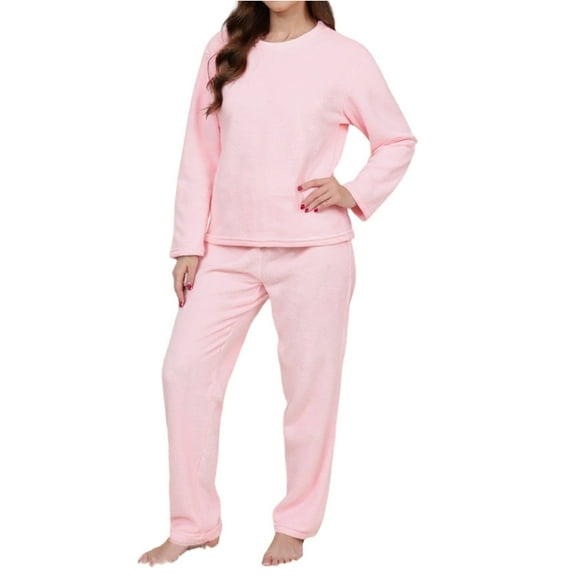 Fgvctg Women's Pajama Sets 2 Piece Warm Fleece Lounges Sets Knit Ribbed Sleepwear Pajamas Pullover Long Sleeve Pj Plus Size Fall Fashion Clothes Light pink S