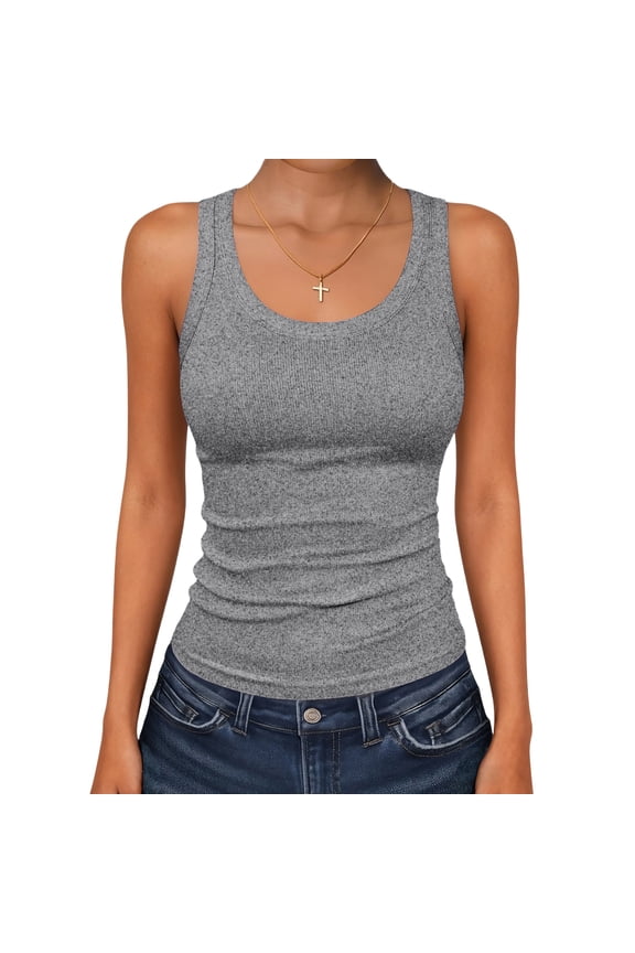 Women's Tank Tops Shapewear Tummy Control Tank Top Slim Fit U Neck Shapewear Sleeveless Seamless Compression Bra Stretchy Oversized Workout Camisole Tops Light Gray S