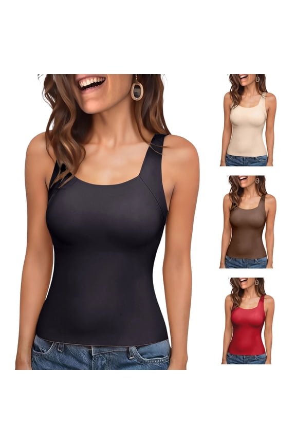 Women's Tank Tops Shapewear Tummy Control Tank Tops Slim Fit U Neck Shapewear Sleeveless Seamless Compression Bra Stretchy Plus Size Workout Camisole Top Black 2XL