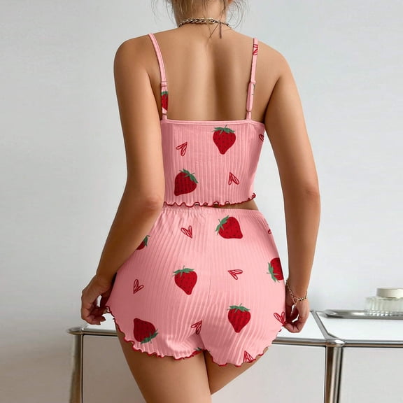 Fgvctg Women's Valentine's Day Pajama Sets Two Piece Loungewear Pj Sleeveless Romantic Set Cute Love Heart Print Date Night Lounge Set With Shorts Nightwear Cami Pajama Red XL