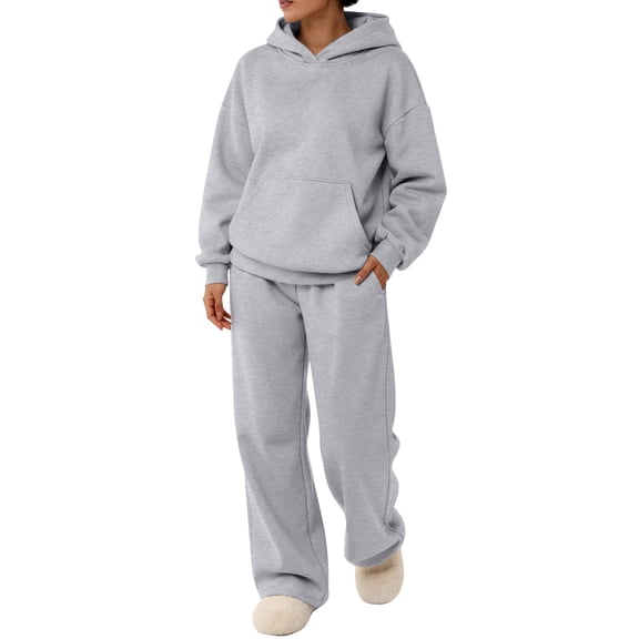 Fgvctg Womens 2 Piece Outfits Spring Lounge Set Casual Soft Sweatsuit Comfy Jogger Sweatpants Oversized Sweatshirts Tracksuits with Pockets Light Gray M