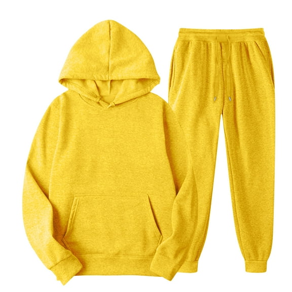 Fgvctg Womens 2 Piece Outfits Winter Lounge Hoodie Travel Fleece Sweatsuit Comfy Jogger Sweatpant Oversized Sweatshirts Tracksuit with Pockets Yellow M
