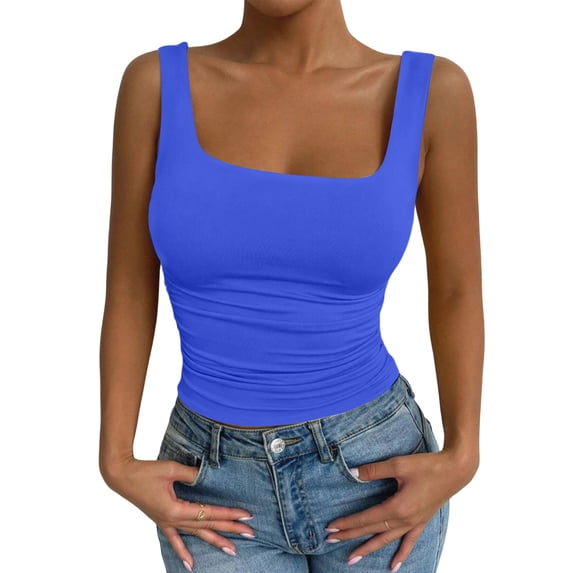 Fgvctg Womens Black Tank Top Shapewear Tummy Control Tank Tops Slim Fit U Neck Shapewear Sleeveless Seamless Compression Bra Stretchy Oversized Workout Camisoles Top Royal Blue M