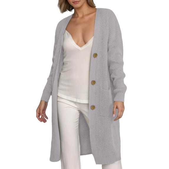 Fgvctg Womens Cardigan Long Sweaters Long Sleeve Open Front Cardigan Cable Knited Sweaters Button Down Trendy Lightweight Sweater Coats with Pockets Light Gray S