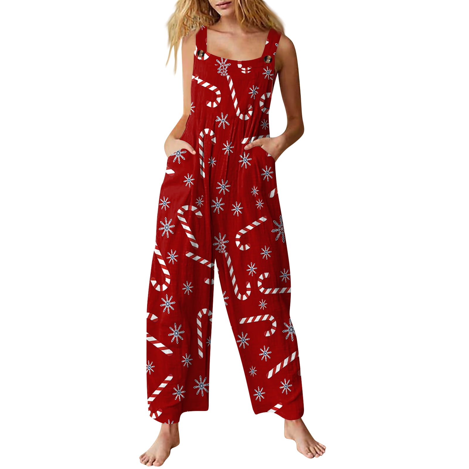 Fgvctg Womens Christmas Jumpsuit Sleeveless Womens Straps Overall