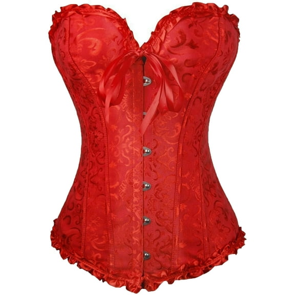 Fgvctg Womens Corset Tops Strapless Lace Up Waist Bustier Lingerie Vintage Overbust Red Corsets Plus Size Shapewear Bodysuit Top Costume Red M