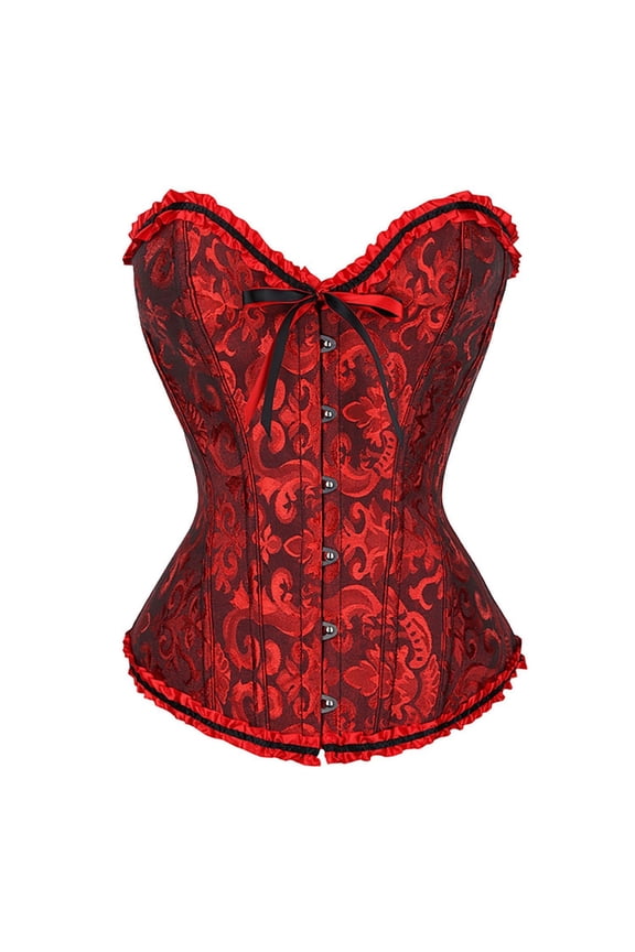 Womens Corset Tops Strapless Lace Waist Bustier Lingerie Boned Underbust Deep Red Corsets Plus Size Shapewear Bodysuit Top Costume Deep Red S