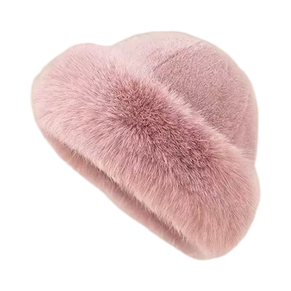 Fgvctg Womens Faux Fur Hat Winter Thickened Bucket Hat Warm Faux Fur Hats Plush Mongolian Hats Russian Beret For Women Pink One Size