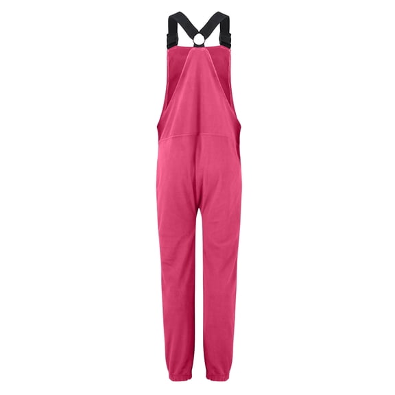Fgvctg Womens Jumpsuit Sleeveless Adjustable Straps Overalls Warm Baggy Fuzzy Sherpa Bib Overalls Romper Winter Pant With Pockets Hot Pink S