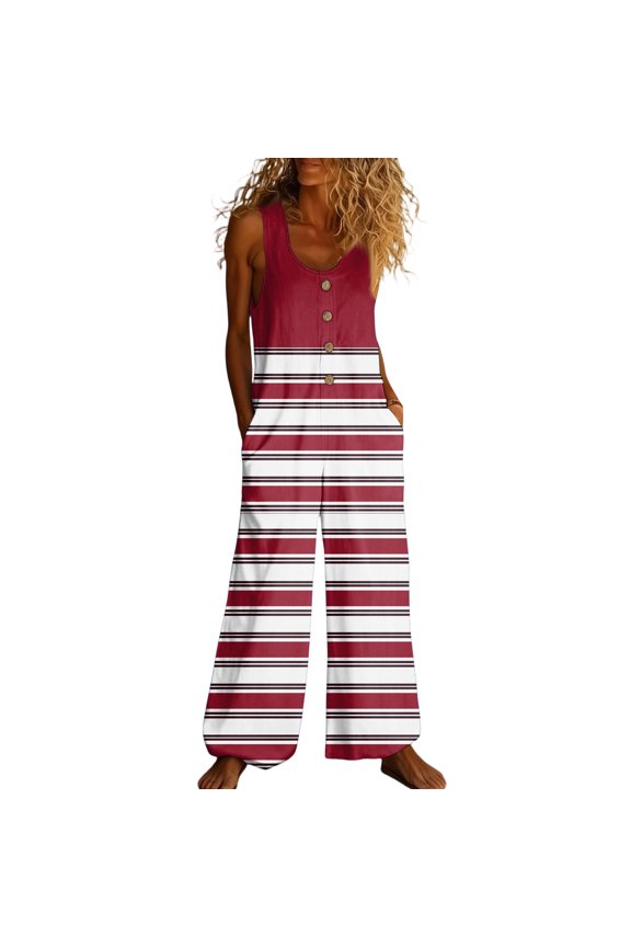 Womens Jumpsuits Wide Leg Pant Parade Overalls Tropical Graphic Sleeveless One Piece Spaghetti Straps Jumpsuits Romper Bib Overalls Loose Summer Beach Vacation Pants With Pockets Red S