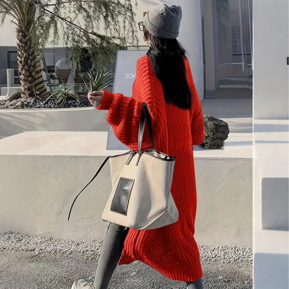 Fgvctg Womens Long Cardigan Sweaters Long Sleeve Open Front Cardigan Cable Knit Sweaters Soft Oversized Sweater Coats with Pockets Red S