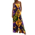 thumbnail image 1 of Fgvctg Womens Mardi Gras Jumpsuit Wide Leg Pant Trendy Mask Graphic Overalls Sleeveless Rompers Carnival Party Spaghetti Straps Jumpsuit Plus Size Bib Overalls Sprimg Clothes With Pockets Yellow L, 1 of 4