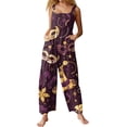 thumbnail image 1 of Fgvctg Womens Mardi Gras Jumpsuits Sleeveless Carnival Party Spaghetti Straps Overall Comfy Wide Leg Pant Mask Print Bib Overalls Rompers Sprimg Pant With Pockets Light Purple XXL, 1 of 6