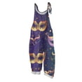 thumbnail image 1 of Fgvctg Womens Mardi Gras Jumpsuits Wide Leg Pant Carnival Party Spaghetti Straps Casual Mask Graphic Jumpsuit Sleeveless Bib Overalls Sprimg Rompers Clothing With Pockets Dark Purple XL, 1 of 4