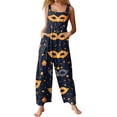 thumbnail image 1 of Fgvctg Womens Mardi Gras Jumpsuits Wide Leg Pant Dressy Overalls Mask Graphic Sleeveless Carnival Party Spaghetti Straps Jumpsuit Romper Bib Overalls Oversized Sprimg Pants With Pockets Dark Blue M, 1 of 6