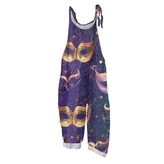 Fgvctg Womens Mardi Gras Jumpsuits Wide Leg Pant Dressy Overalls Mask Print Sleeveless Carnival Party Spaghetti Straps Jumpsuits Rompers Bib Overalls Loose With Pockets Dark Purple XXXXL