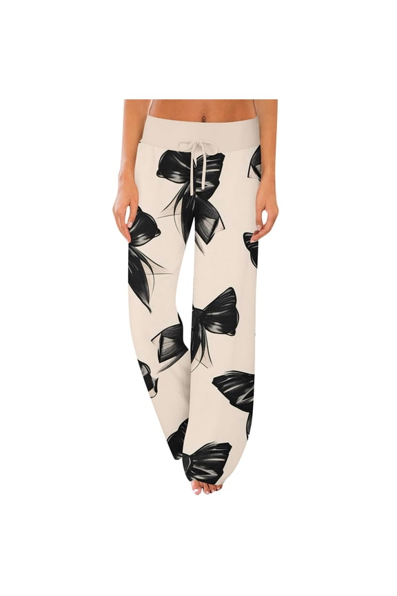 Womens Pajama Pants Valentine's Day Lightweight Wide Leg Sleepwear Pajamas Pants Loungewear Heart Print High Waisted Pjs Fall Spring Drawstring Lounge Pants with Pockets Beige S