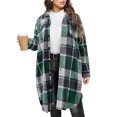 thumbnail image 1 of Fgvctg Womens Plaid Jackets Trendy Long Wool Blend Shacket Jackets Lapel Button Down Plaid Trench Coats Long Sleeve Winter Outwear Coats Dark Green S, 1 of 3