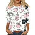 thumbnail image 1 of Fgvctg Womens Plus Size Valentine's Day Tops Casual 3/4 Length Sleeve Crewneck Shirts Cute Date Night Pullover Tops Plus Size Cute Love Heart Print Blouses Gifts for Women Deep Red M, 1 of 5