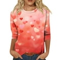 thumbnail image 1 of Fgvctg Womens Plus Size Valentine's Day Tops Casual 3/4 Sleeve Crewneck Shirt Comfortable Date Night Pullover Tops Plus Size Sweet Love Heart Print Blouse Gifts For Her Deep Red XL, 1 of 5