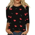 thumbnail image 1 of Fgvctg Womens Plus Size Valentine's Day Tops Casual Crewneck 3/4 Length Sleeve Shirts Date Night Pullover Trendy Tops Oversized Sweet Love Heart Graphic Half Sleeve Blouse Watermelon Red L, 1 of 5