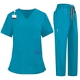 thumbnail image 1 of Fgvctg Womens Scrub Sets Plus Size Nurse Uniforms Stretchy V Neck Scrub Tops and Pants Scrub Set Medical Scrubs with Pockets Turquoise 2XL, 1 of 7