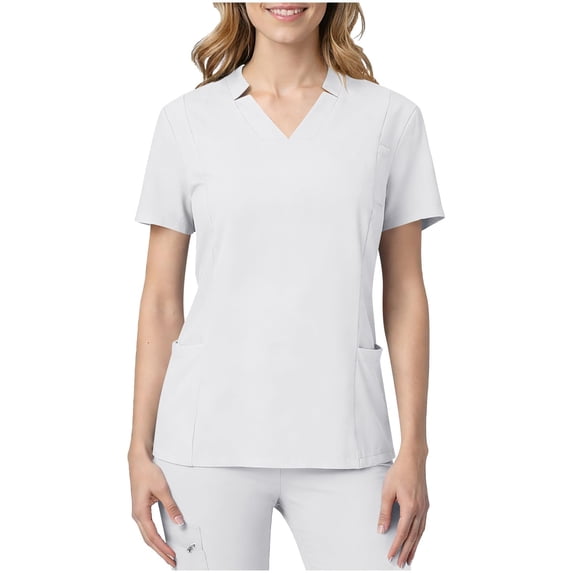 Fgvctg Womens Scrub Tops Stretch V Neck Short Sleeve Scrubs Top Loose Solid Color Working Shirts Medical Nursing Slim-Fit Uniforms Workwear Scrub T Shirts with Pocket White L