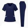 thumbnail image 1 of Fgvctg Womens Scrubs Plus Size Jogger Scrubs Petite V Neck Yoga Scrub Pants and Tops Nursing Scrubs Medical Uniforms Tall Scrubs Sets Navy S, 1 of 5
