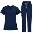thumbnail image 1 of Fgvctg Womens Scrubs Plus Size Medical Scrubs Petite V Neck Yoga Scrub Pants and Tops Scrub Sets Nursing Scrubs Med Couture Scrubs Dark Blue XL, 1 of 8