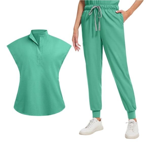 Fgvctg Womens Scrubs Plus Size Nurse Uniforms Stretchy V Neck Scrub Pants and Tops Medical Uniforms Scrub Set Scrubs for Tall Women Mint Green L