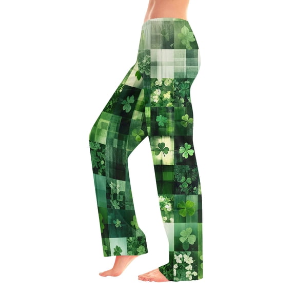 Fgvctg Womens St. Patrick's Day Pajamas Comfy Shamrock Clover Print Wide Leg Pajamas Sleepwear High Waisted Pjs Pants Stretch Spring Drawstring Lounge Pants Dark Green 3XL
