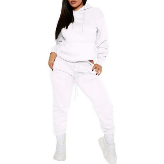 Fgvctg Womens Sweat Set 2 Piece Fall Sweatsuits Warm Jogger Sweatpant Comfy Fleece Tracksuits Oversized Sweatshirt Lounge Sets with Pockets White 2XL