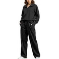 thumbnail image 1 of Fgvctg Womens Sweat Set 2 Piece Tracksuit Sets Half Zip Sweatshirt Fleece Wide Leg Sweatpant Winter Trendy Jogger Lounge Sweatsuits with Pockets Black S, 1 of 3