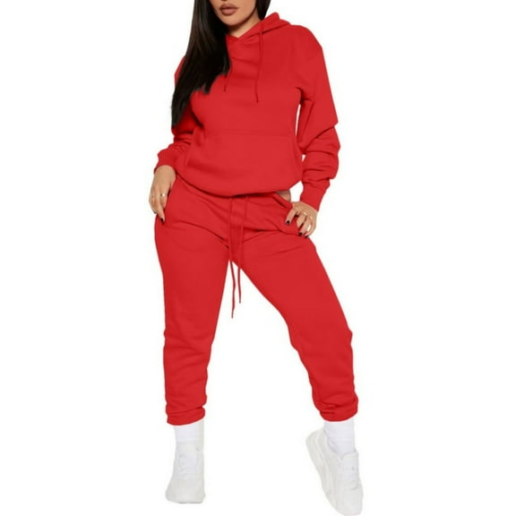 Fgvctg Womens Sweat Set 2 Piece Winter Sweatsuits Cozy Jogger Sweatpant Plus Size Fleece Tracksuit Oversized Sweatshirt Lounge Set with Pockets Red M