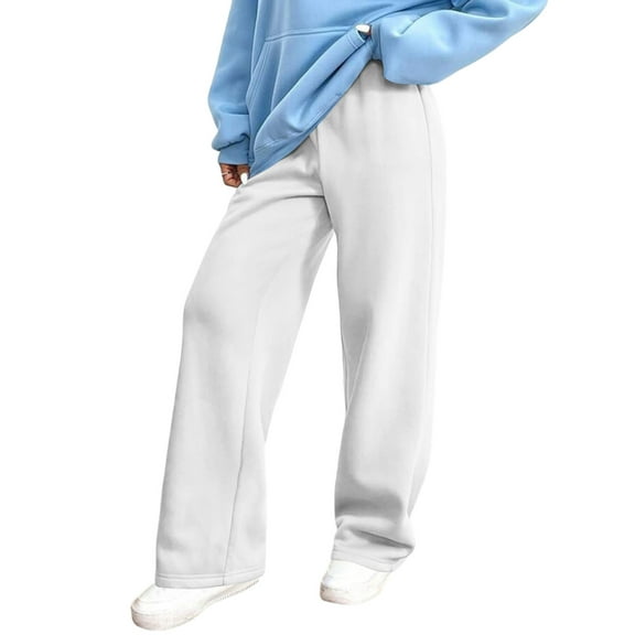 Fgvctg Womens Sweatpants High Waisted Wide Leg Baggy Lounge Pant Winter Casual Outfit Drawstring Sweats Pant Joggers Clothes White S